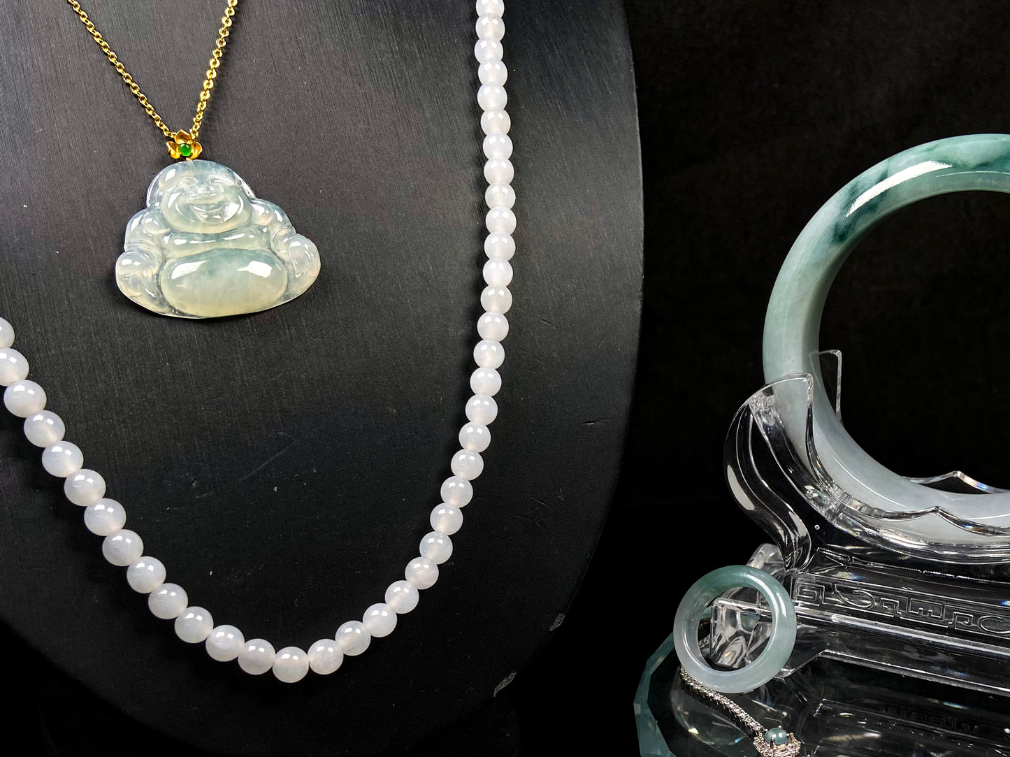 Icy White Blue-Green Streaks · Natural Burmese Jadeite