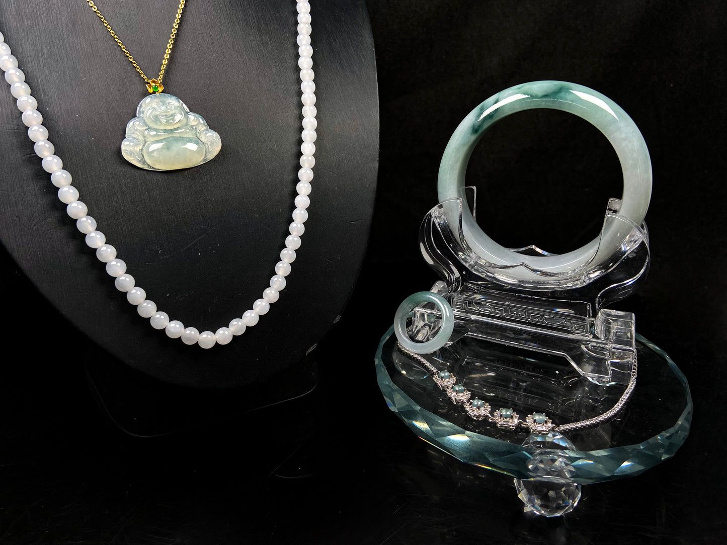 Icy White Blue-Green Streaks · Natural Burmese Jadeite