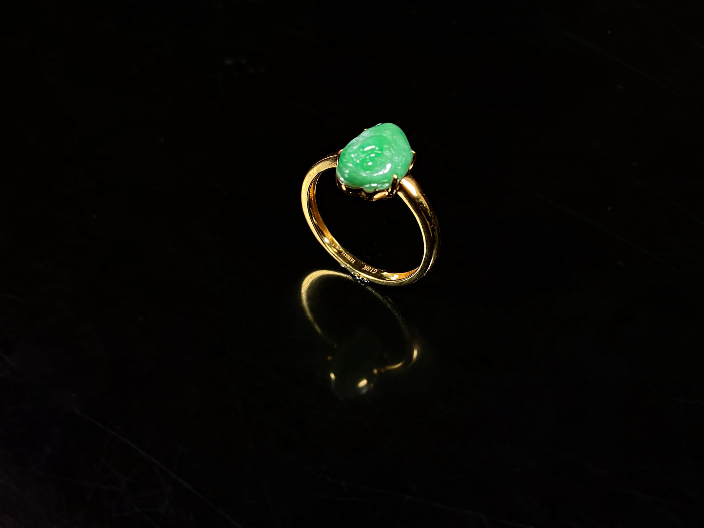 Lively Green Wealth Pixiu · Natural Burmese Jadeite Ring (17mm)