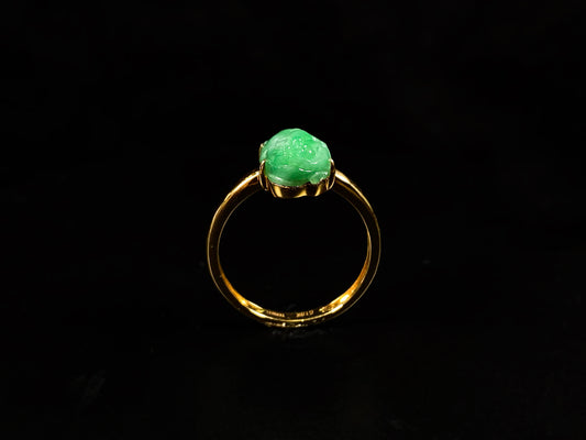 Lively Green Wealth Pixiu · Natural Burmese Jadeite Ring (17mm)