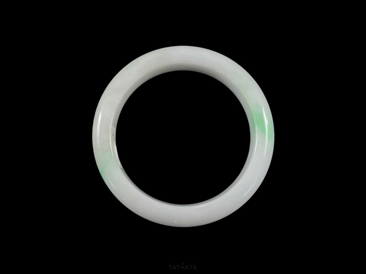 Pale Milk Green Wisps · Nature Burmese Jadeite Peace Bangle (54mm)