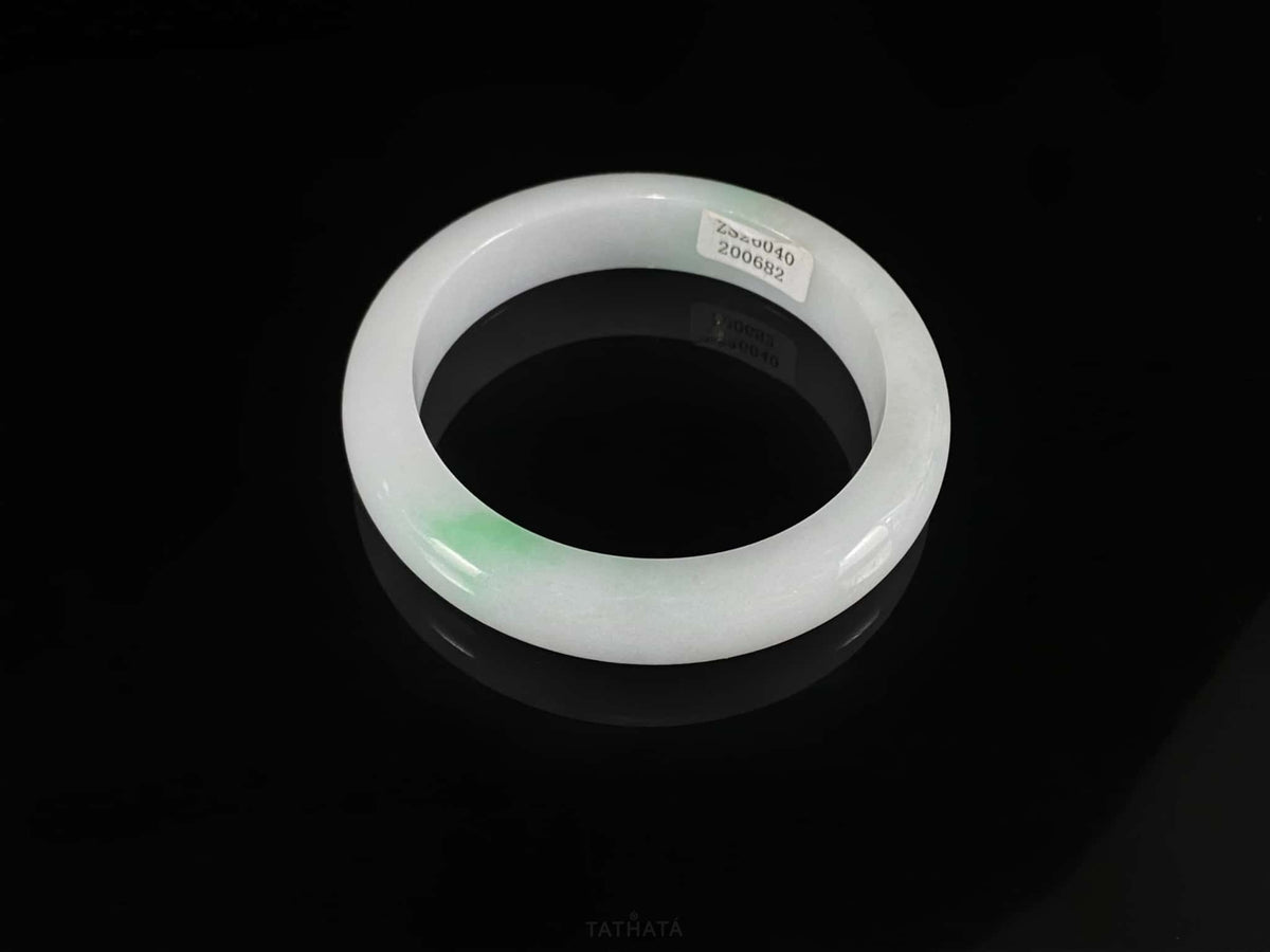 Pale Milk Green Wisps · Nature Burmese Jadeite Peace Bangle (54mm)