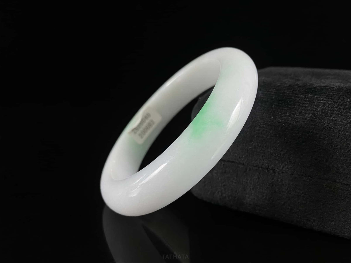 Pale Milk Green Wisps · Nature Burmese Jadeite Peace Bangle (54mm)