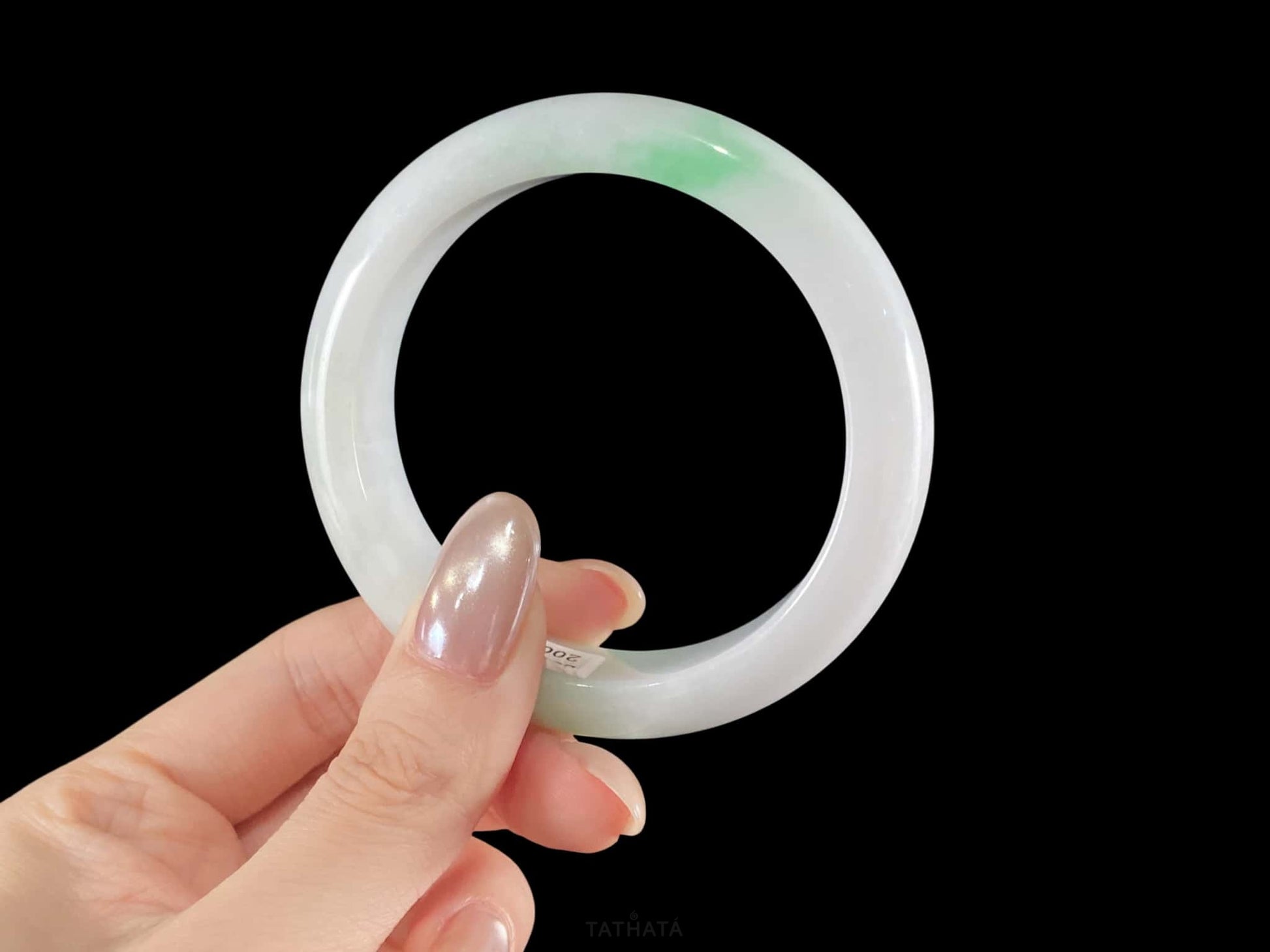 Pale Milk Green Wisps · Nature Burmese Jadeite Peace Bangle (54mm)