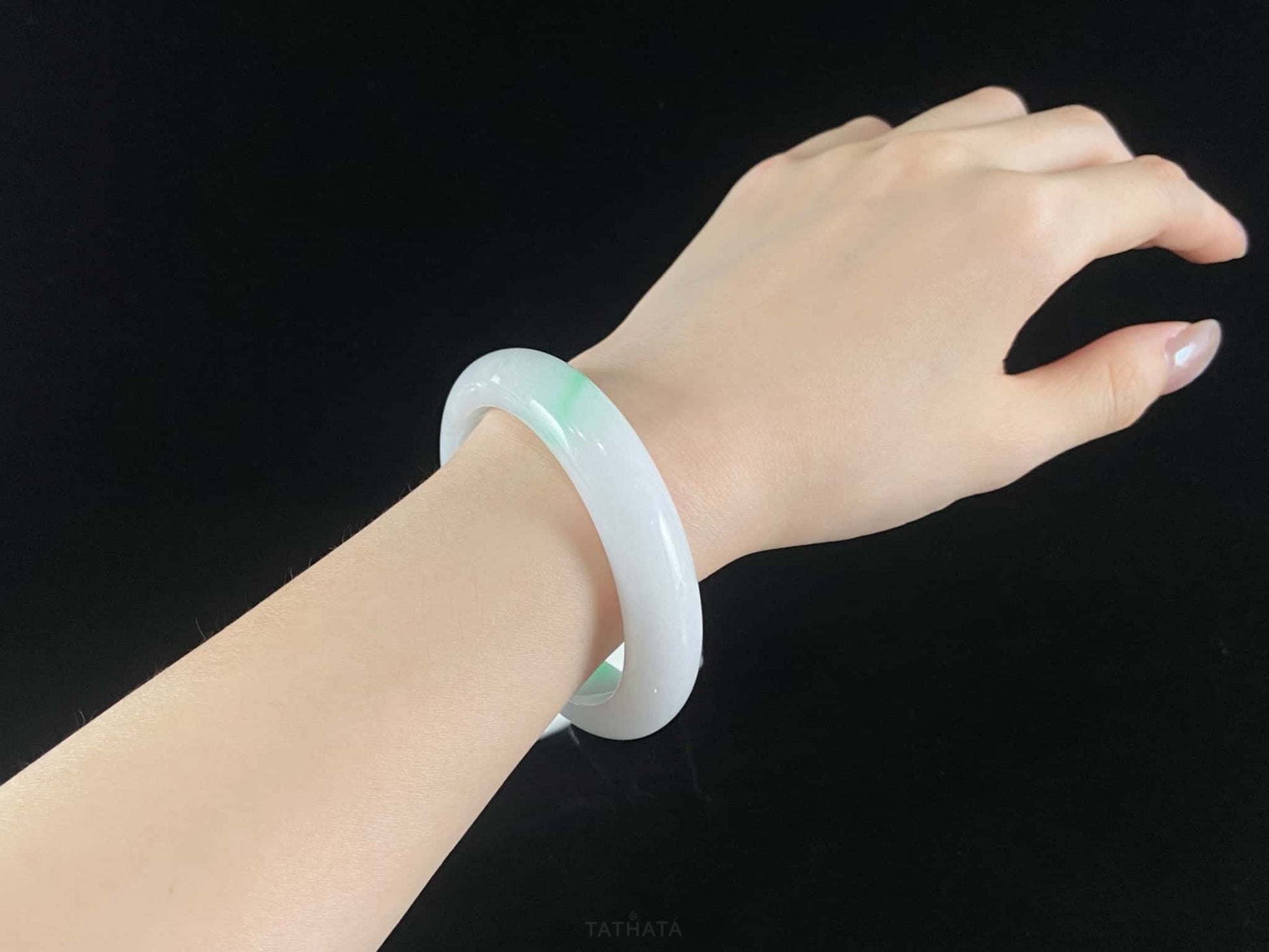 Pale Milk Green Wisps · Nature Burmese Jadeite Peace Bangle (54mm)