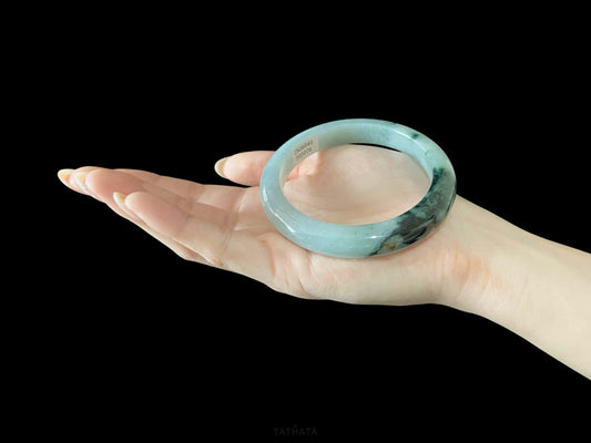 Blue Dark Flower · Nature Burmese Jadeite Peace Bangle (60mm)