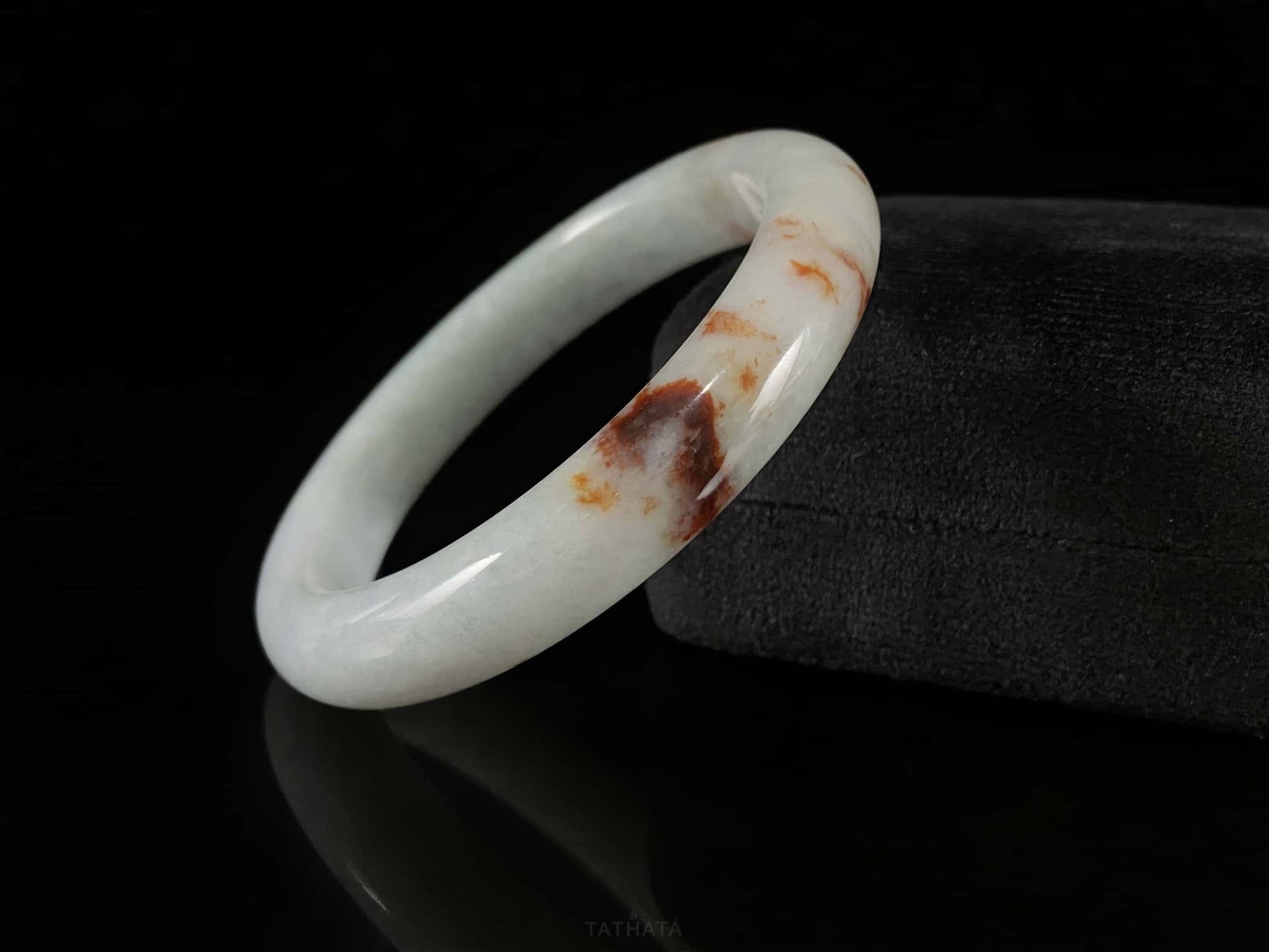 Cinnabar Dust and Frost · Nature Burmese Jadeite Peace Bangle (54mm)