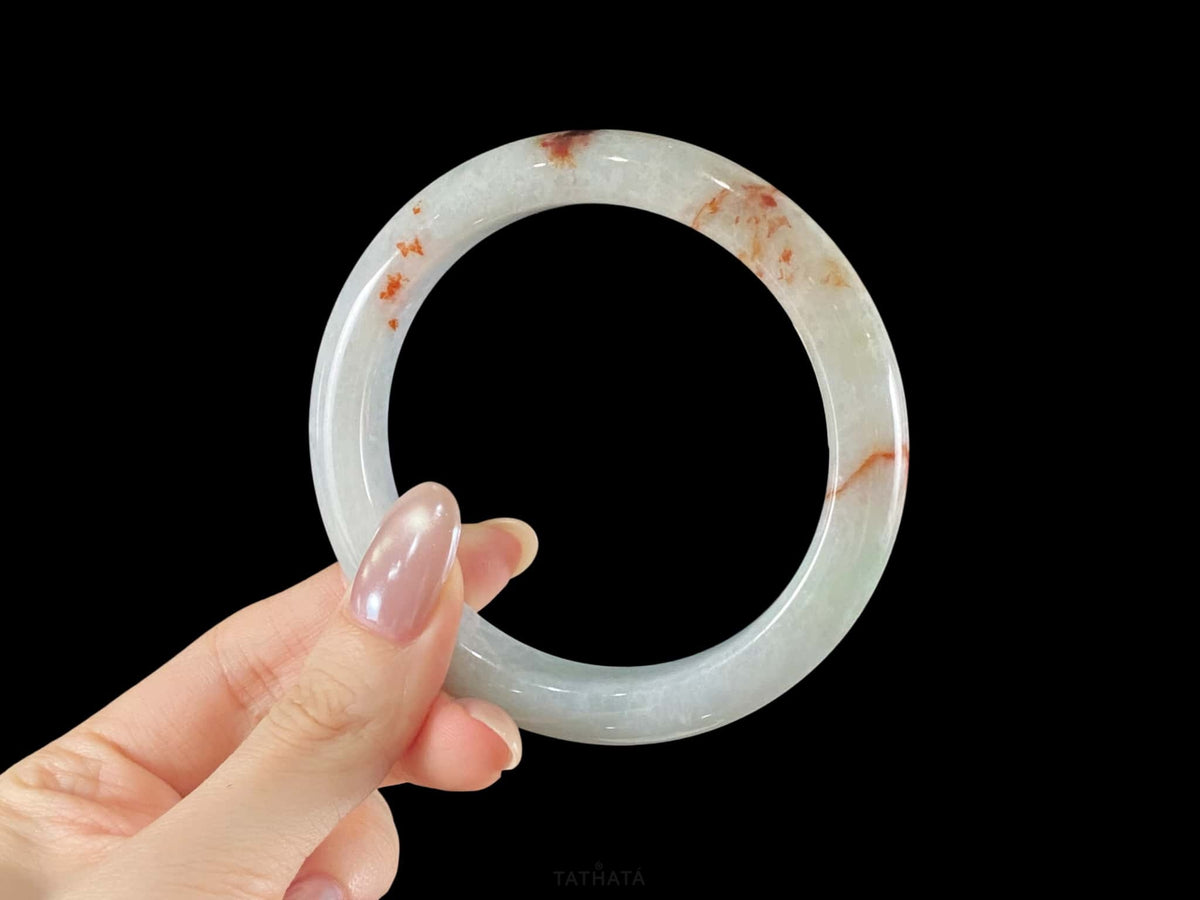 Cinnabar Dust and Frost · Nature Burmese Jadeite Peace Bangle (54mm)