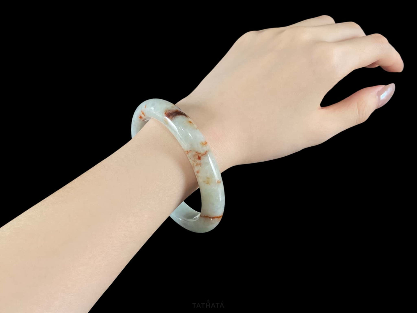 Cinnabar Dust and Frost · Nature Burmese Jadeite Peace Bangle (54mm)