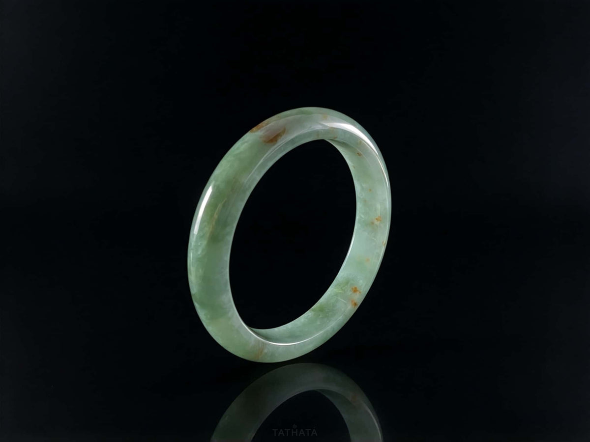 Light Green Golden Splashes · Nature Burmese Jadeite Peace Bangle (60mm)