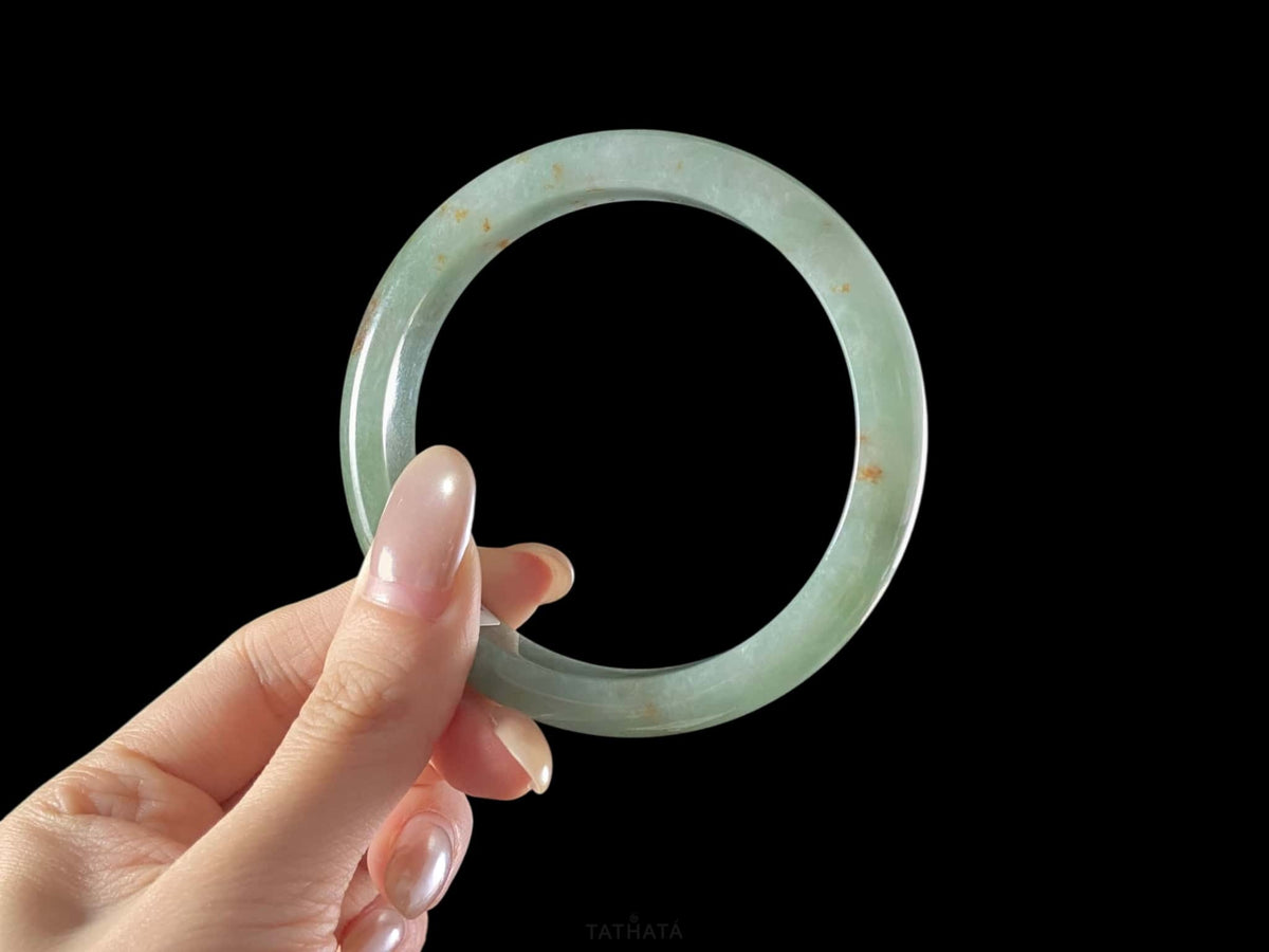 Light Green Golden Splashes · Nature Burmese Jadeite Peace Bangle (60mm)