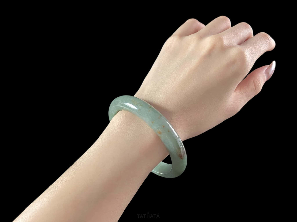 Light Green Golden Splashes · Nature Burmese Jadeite Peace Bangle (60mm)