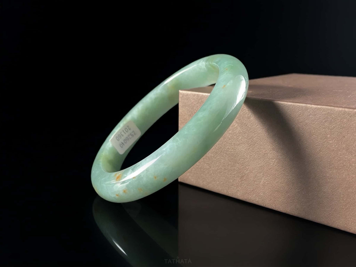 Light Green Golden Splashes · Nature Burmese Jadeite Peace Bangle (60mm)