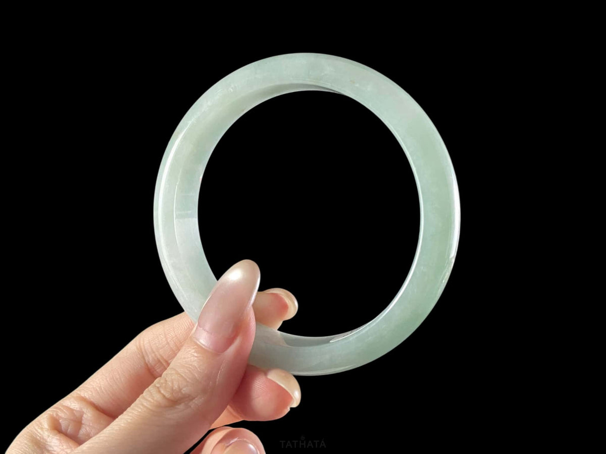 Icy Pale Green · Nature Burmese Jadeite Peace Bangle