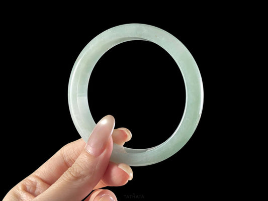 Icy Pale Green · Nature Burmese Jadeite Peace Bangle