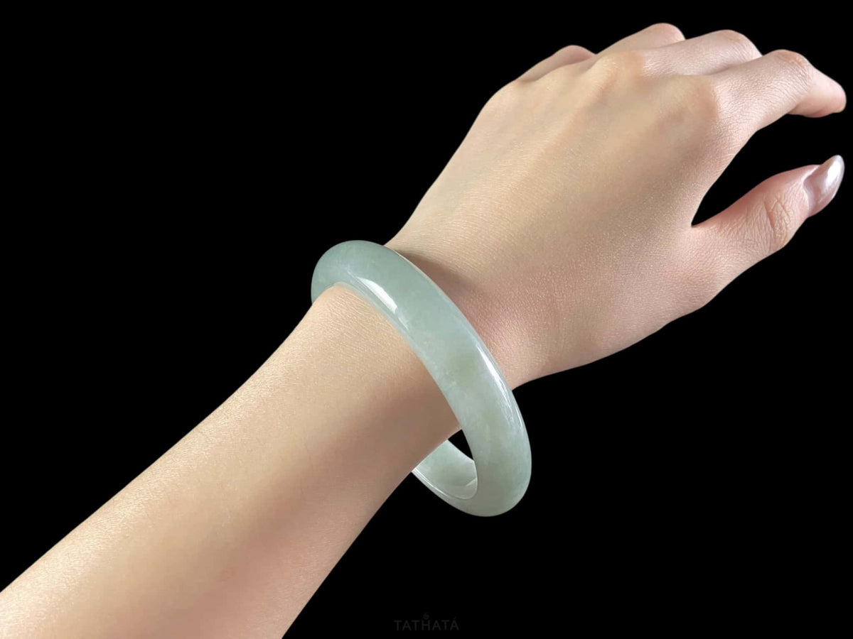 Icy Pale Green · Nature Burmese Jadeite Peace Bangle