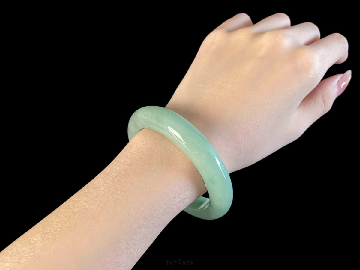 Soft Glade Green · Nature Burmese Jadeite Peace Bangle (57mm)