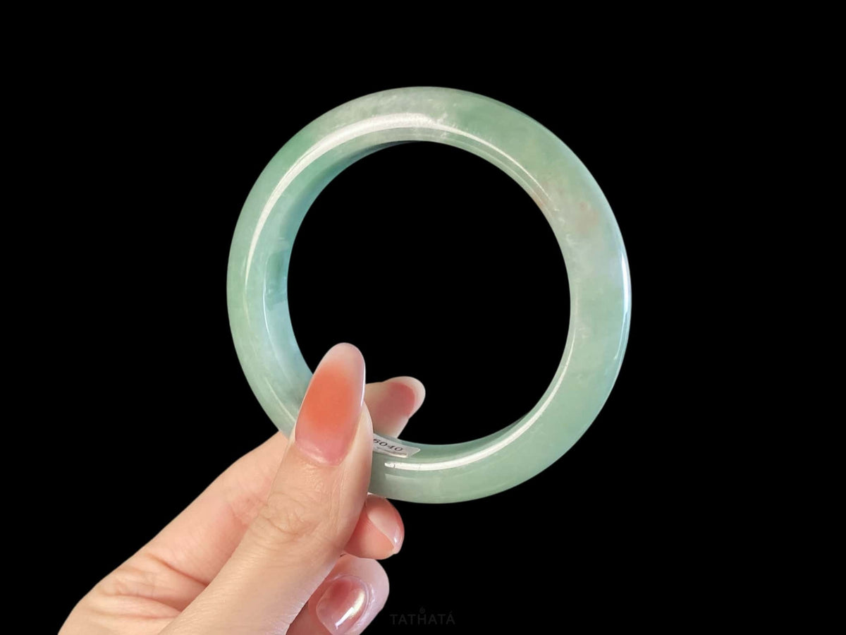 Soft Glade Green · Nature Burmese Jadeite Peace Bangle (57mm)