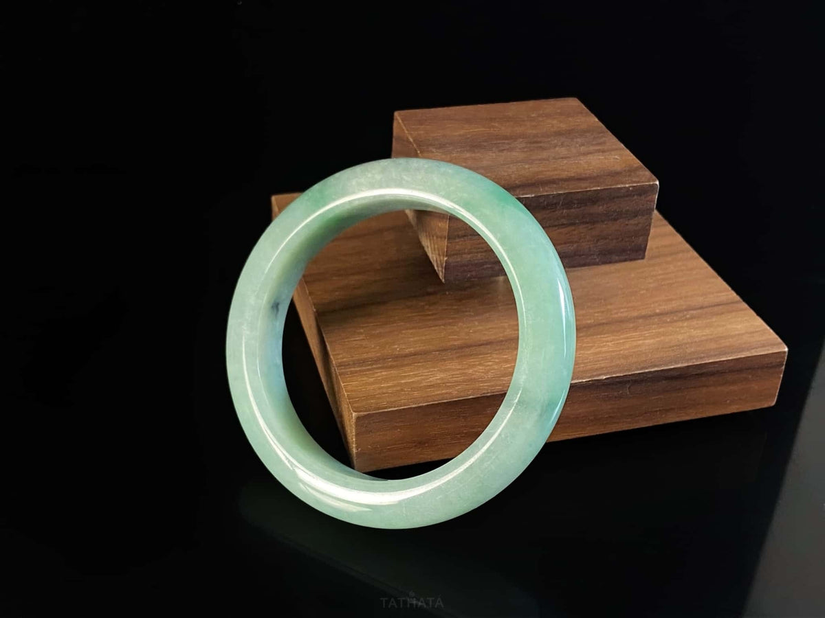 Soft Glade Green · Nature Burmese Jadeite Peace Bangle (57mm)