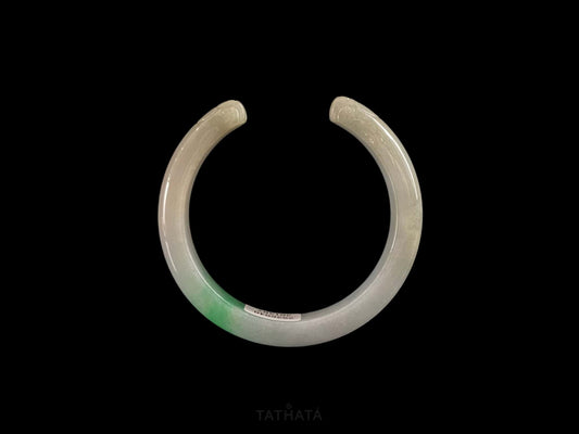 Icy White With Green Spot · Nature Burmese Jadeite Peace Bangle 