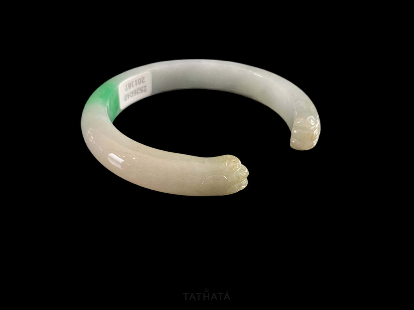 Icy White With Green Spot · Nature Burmese Jadeite Peace Bangle 