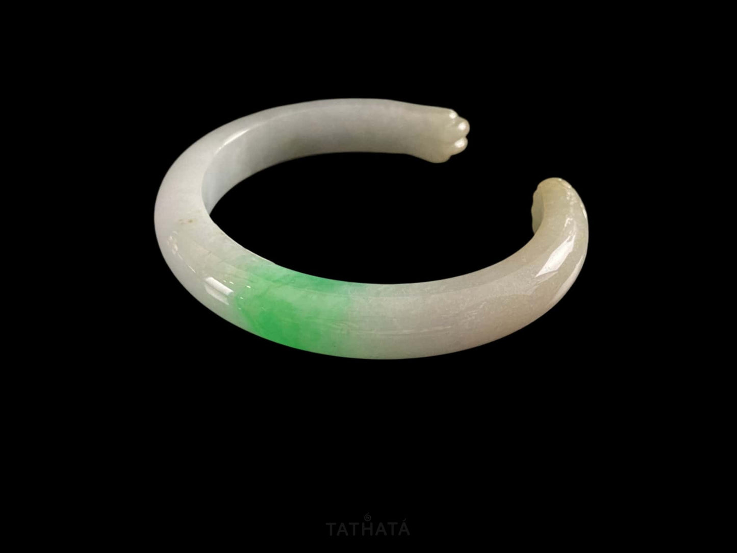 Icy White With Green Spot · Nature Burmese Jadeite Peace Bangle 