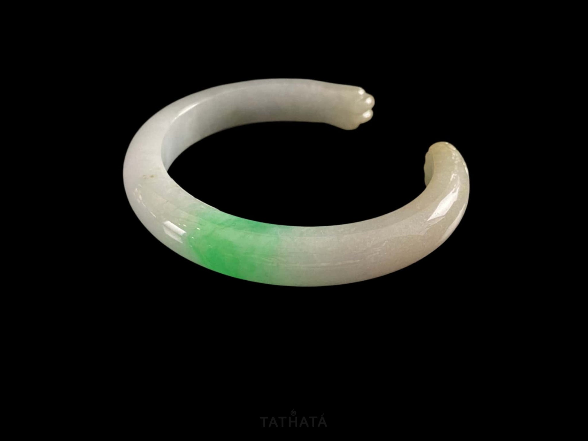 Icy White With Green Spot · Nature Burmese Jadeite Peace Bangle 