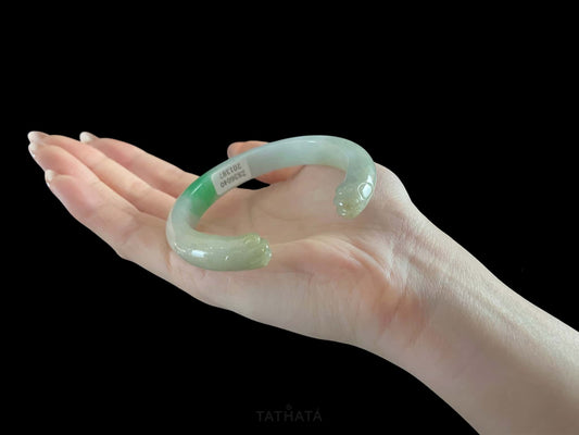 Icy White With Green Spot · Nature Burmese Jadeite Peace Bangle 