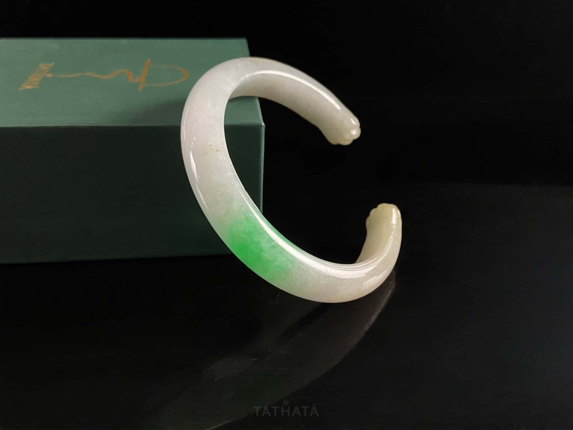 Icy White With Green Spot · Nature Burmese Jadeite Peace Bangle 