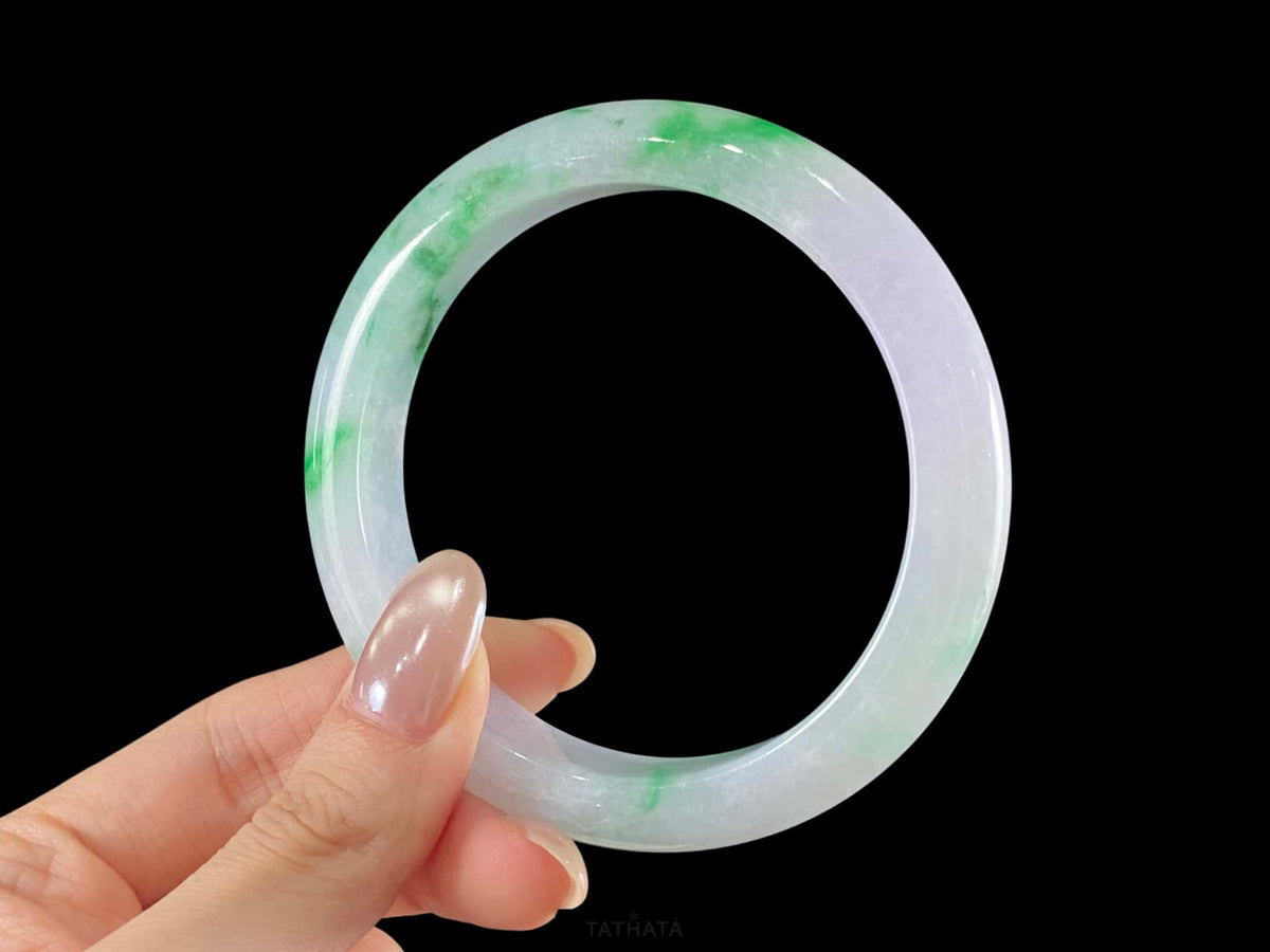 Purple Mist Emerald Shadows · Nature Burmese Jadeite Peace Bangle (61mm)