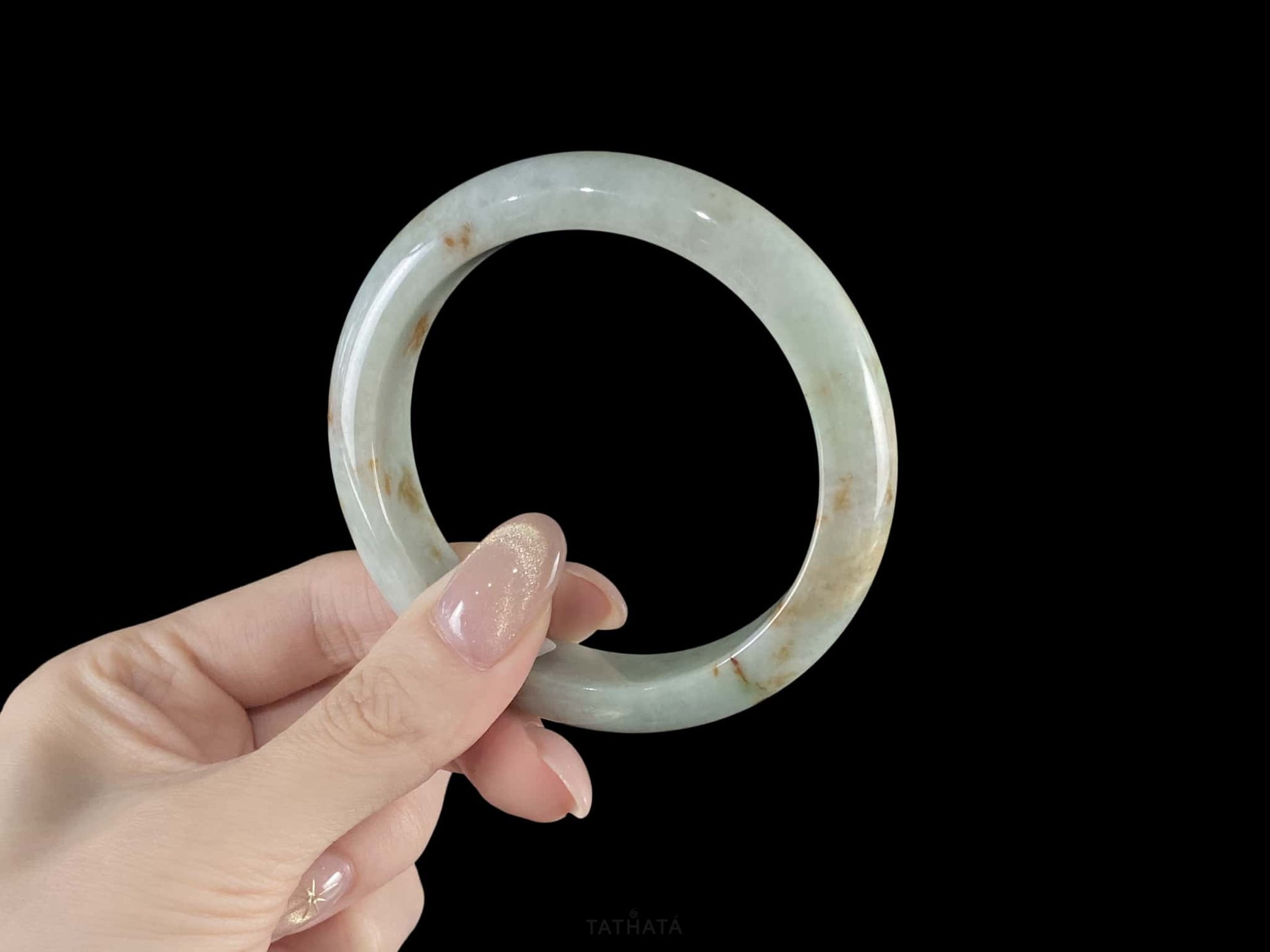 Soft Celadon Ochre · Nature Burmese Jadeite Peace Bangle