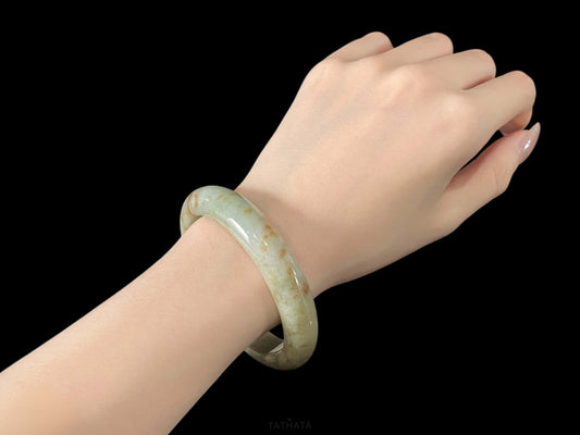 Rare Jadeite Finds ⚜️ Milky White Gold Splashes · Nature Burmese Jadeite Peace Bangle