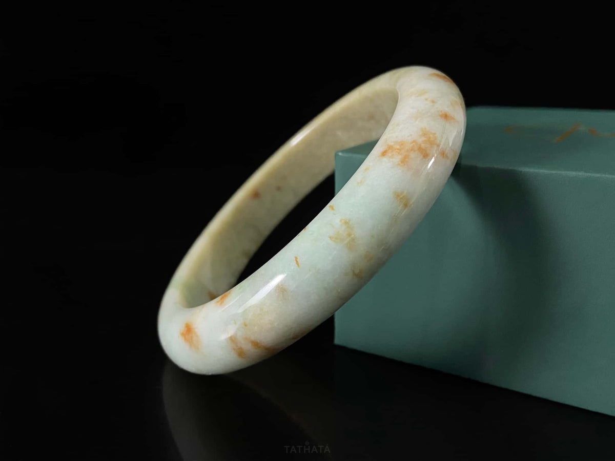 Rare Jadeite Finds ⚜️ Milky White Gold Splashes · Nature Burmese Jadeite Peace Bangle