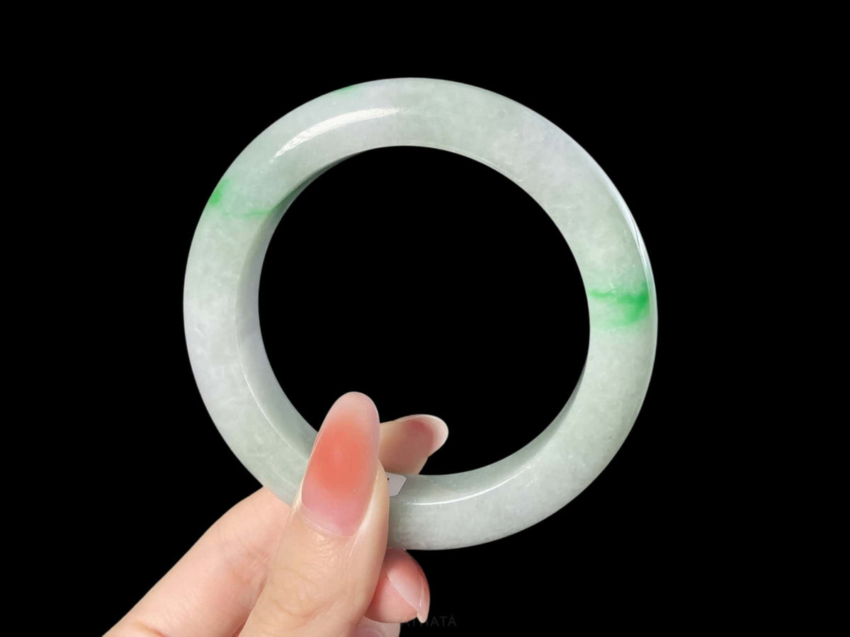 Mist Cloud Green Vein · Nature Burmese Jadeite Peace Bangle (59mm)