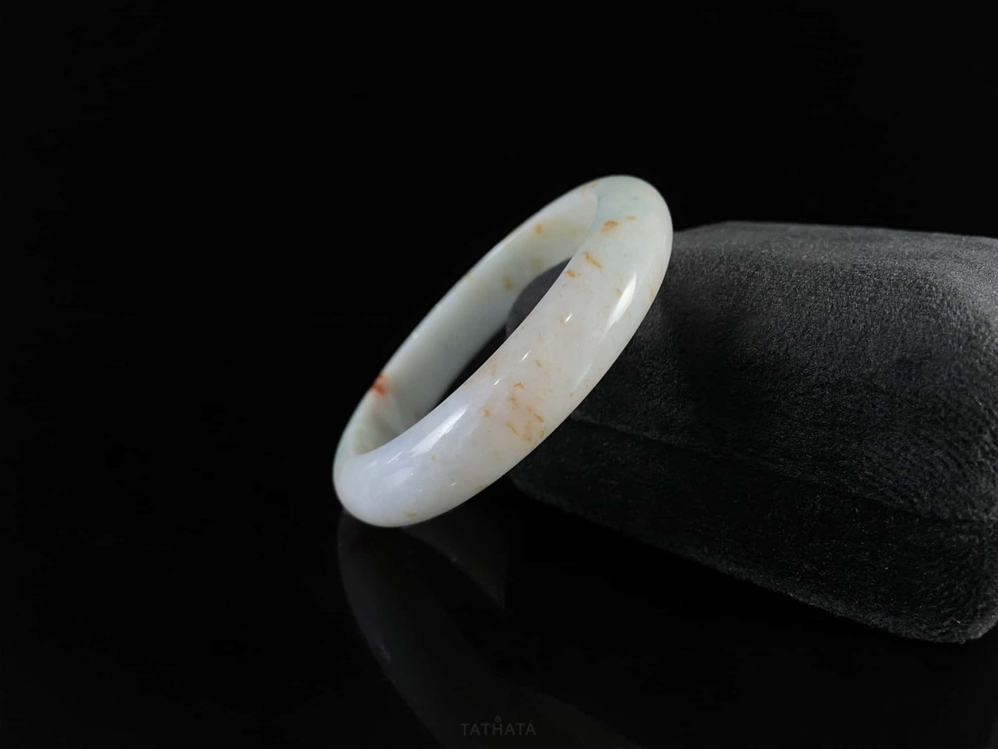 Auspicious Koi | Crimson Petals Fall Upon Frost · Nature Burmese Jadeite Peace Bangle