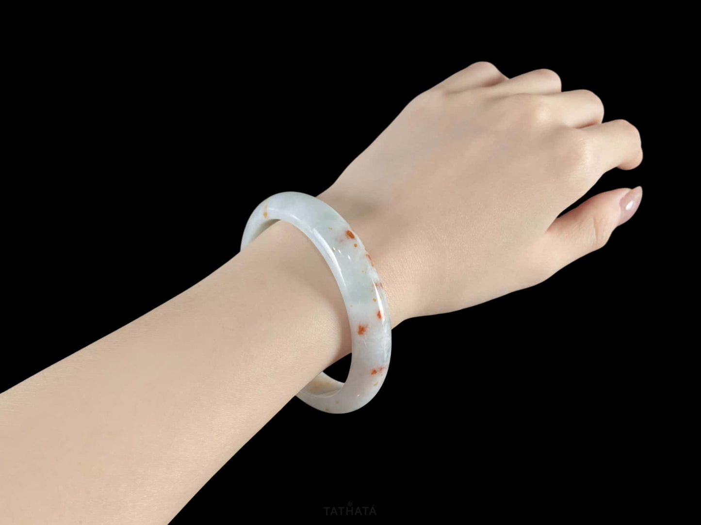 Auspicious Koi | Crimson Petals Fall Upon Frost · Nature Burmese Jadeite Peace Bangle