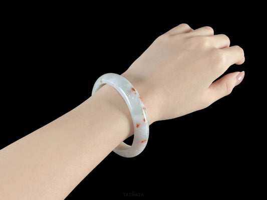 Auspicious Koi | Crimson Petals Fall Upon Frost · Nature Burmese Jadeite Peace Bangle