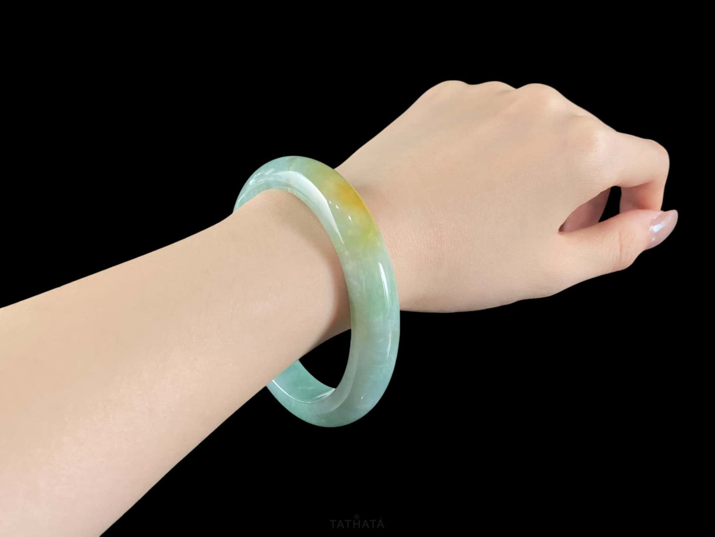 Spring Mountain Honey Rhyme · Nature Burmese Jadeite Peace Bangle (60mm)