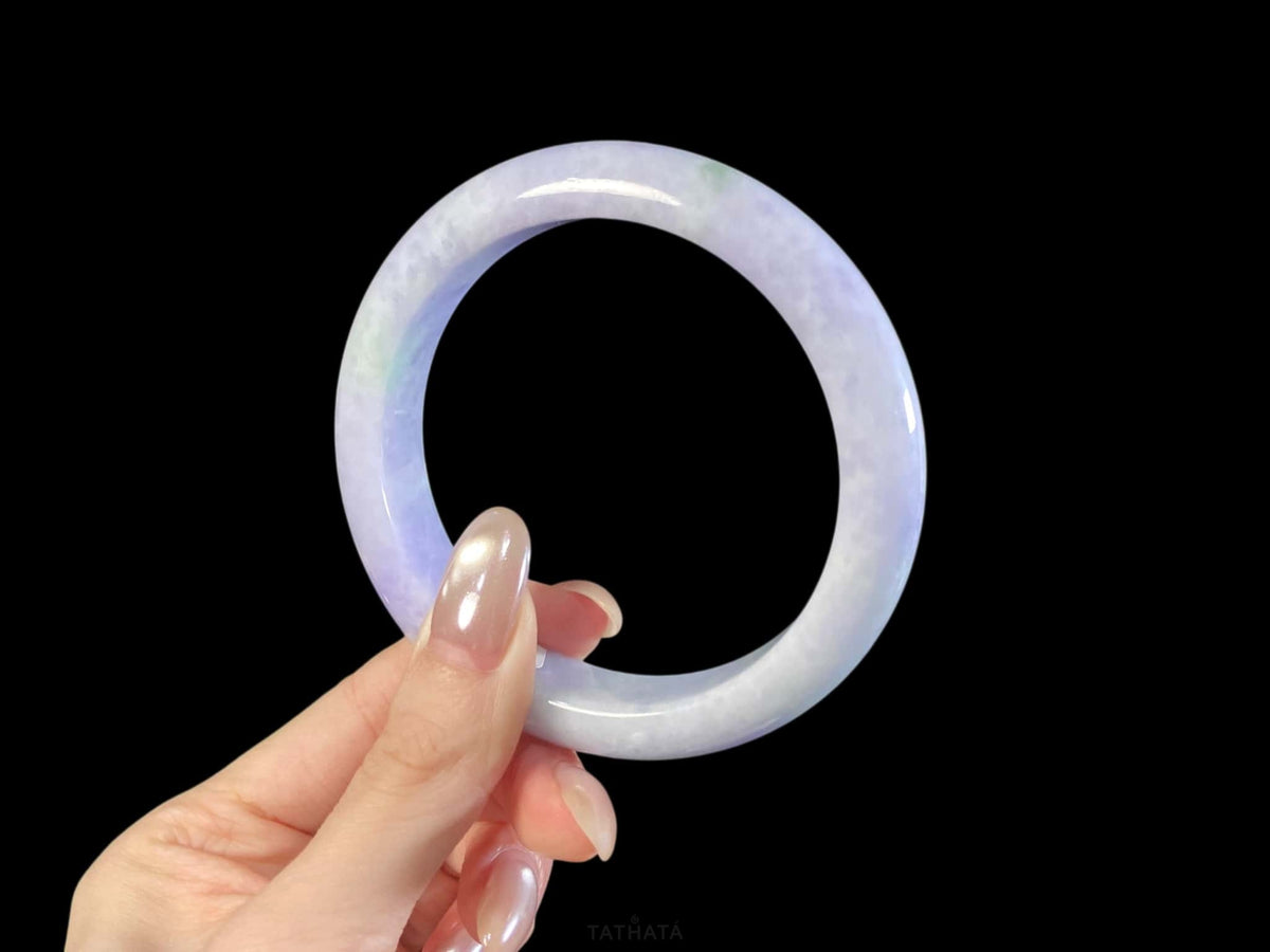 Best Seller 🟣 Soft Lavender Veil · Nature Burmese Jadeite Peace Bangle（62mm)
