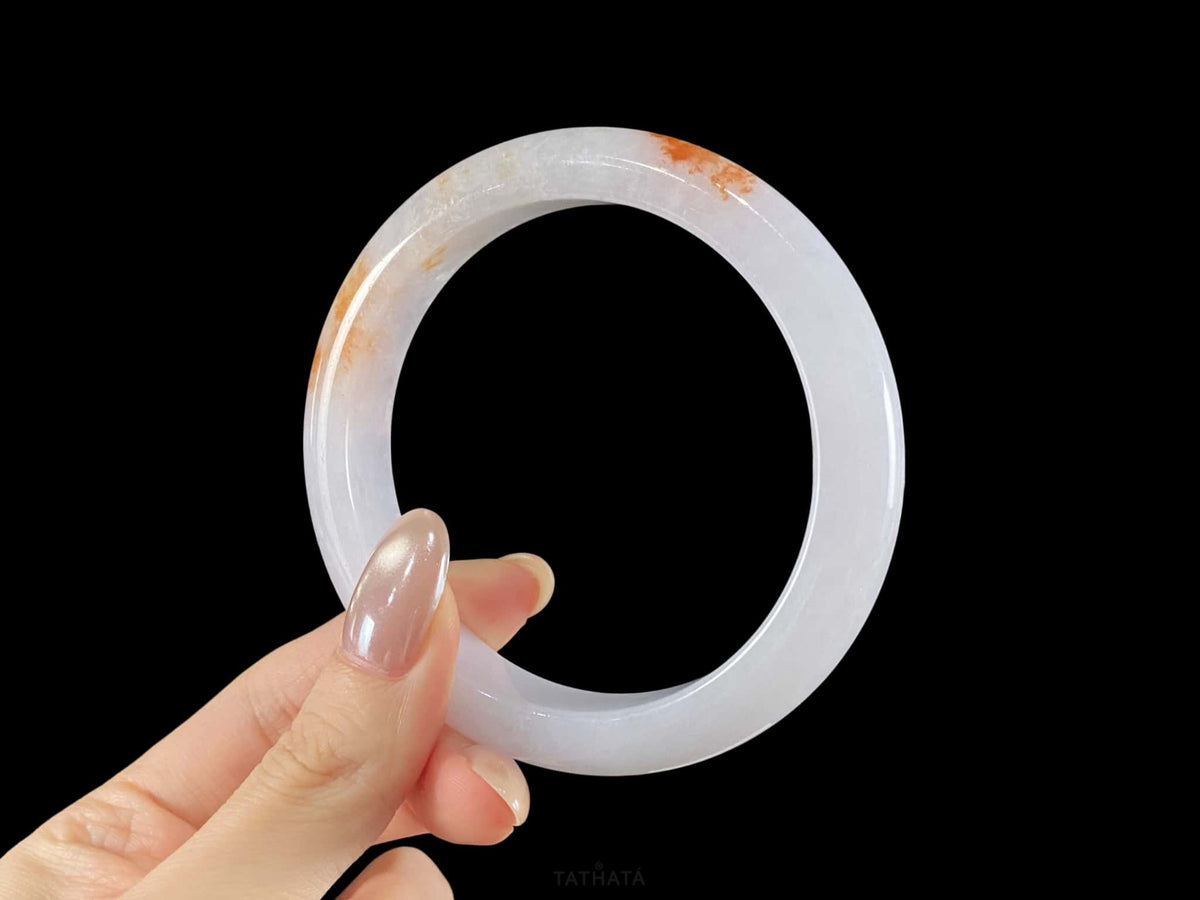 Soft Cream Amber Fleck · Nature Burmese Jadeite Peace Bangle (60mm)