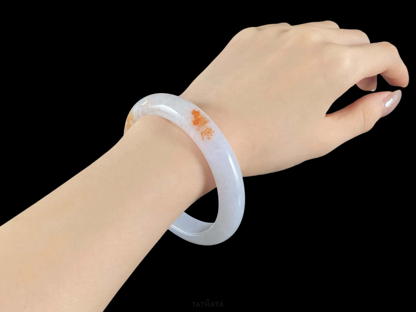 Soft Cream Amber Fleck · Nature Burmese Jadeite Peace Bangle (60mm)
