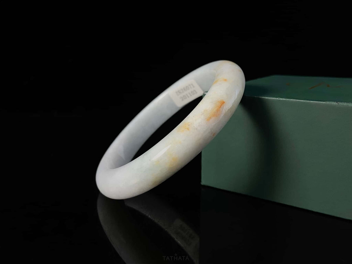Highly Recommended 💰 Ethereal White Base Gold‑Splashed · Nature Burmese Jadeite Peace Bangle