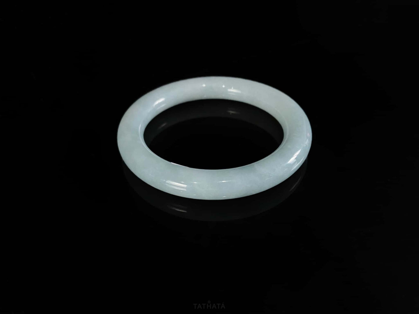 Soft Pale Blue · Nature Burmese Jadeite Round Bangle (57mm)