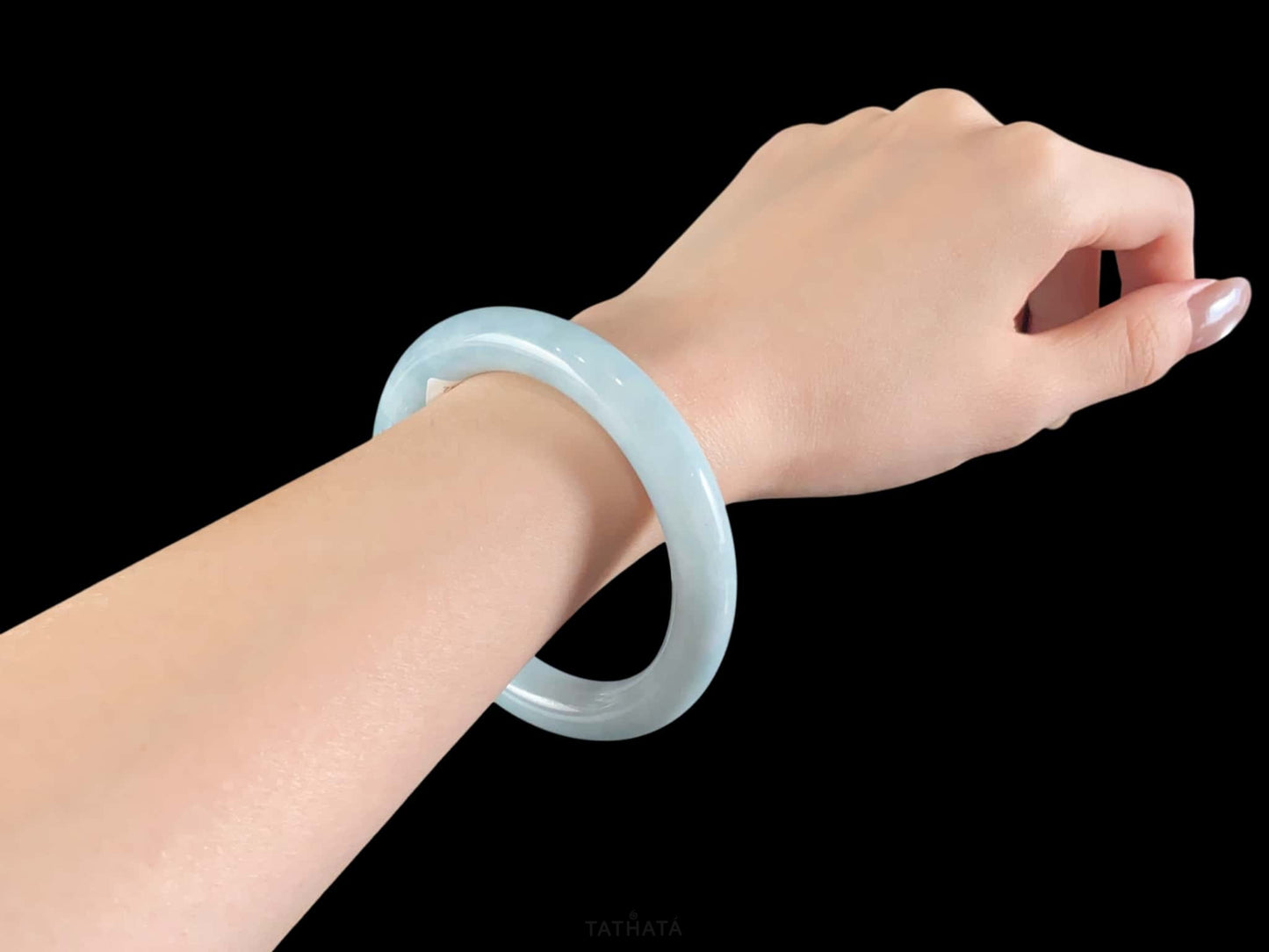 Soft Pale Blue · Nature Burmese Jadeite Round Bangle (57mm)