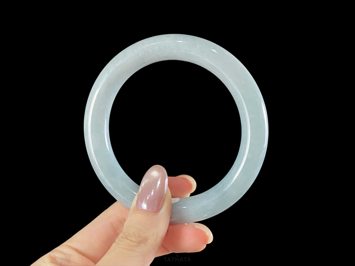 Soft Pale Blue · Nature Burmese Jadeite Round Bangle (57mm)