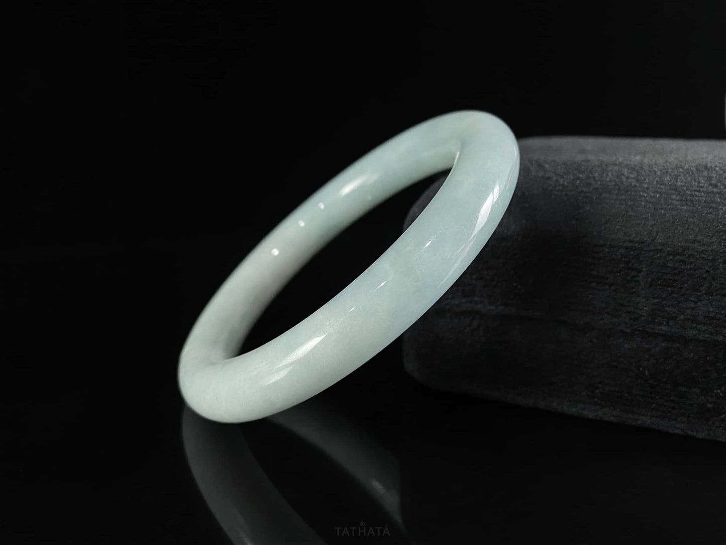 Soft Pale Blue · Nature Burmese Jadeite Round Bangle (57mm)