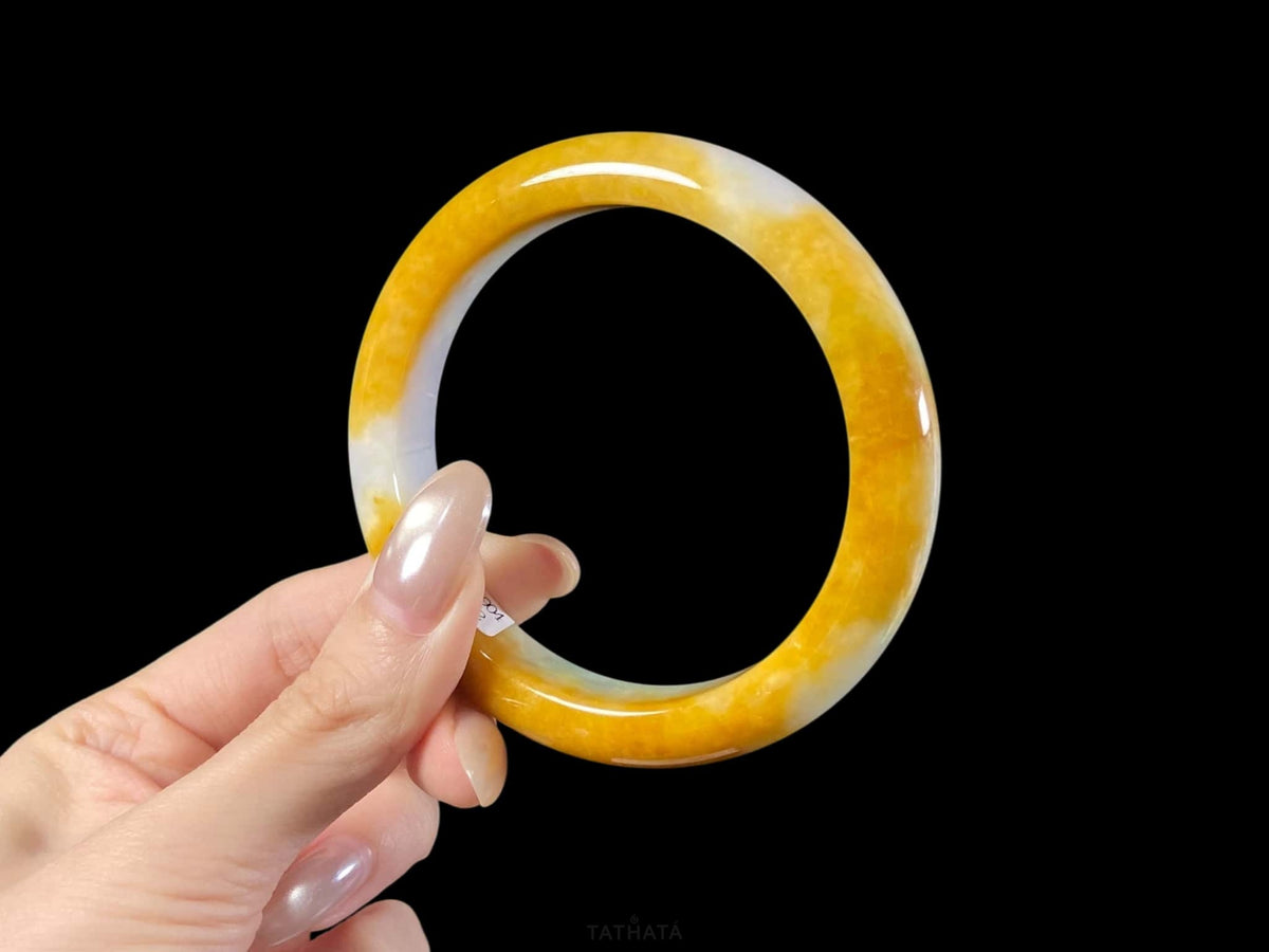 Collector’s Choice 🪄 Warm Golden Nectar · Nature Burmese Jadeite Peace Bangle (59mm)