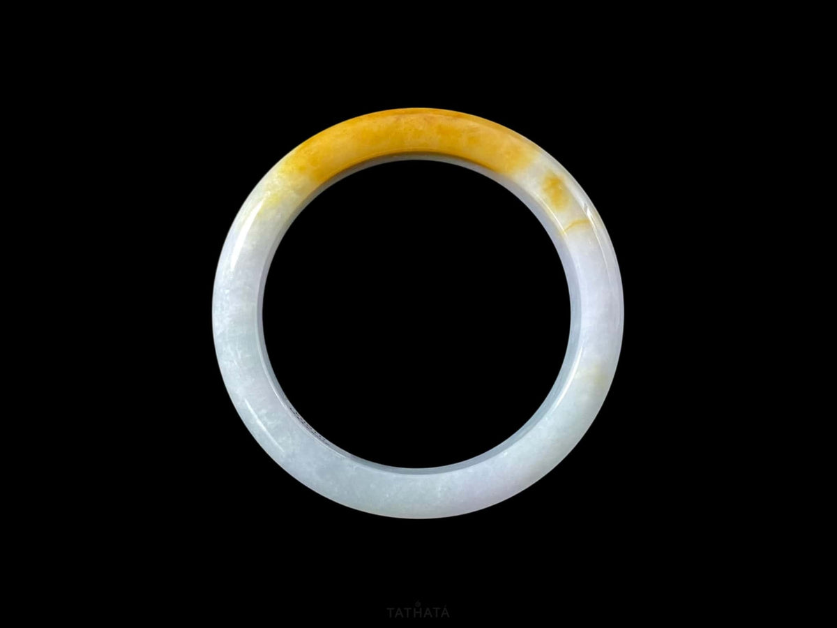 Dunhuang | Aurora Pale Gold · Nature Burmese Jadeite Peace Bangle (59mm)
