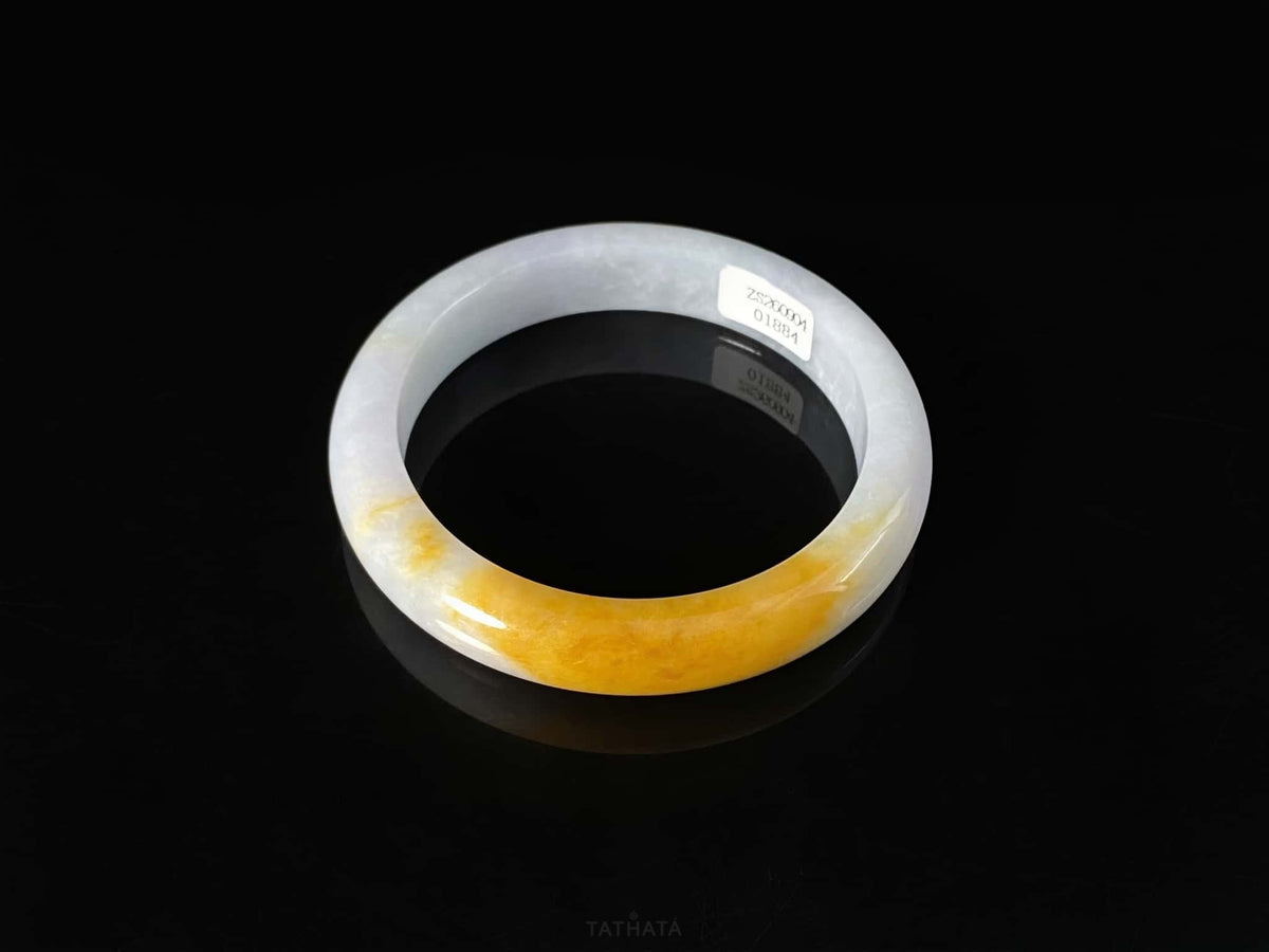Dunhuang | Aurora Pale Gold · Nature Burmese Jadeite Peace Bangle (59mm)