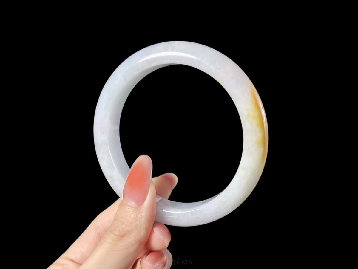 Dunhuang | Aurora Pale Gold · Nature Burmese Jadeite Peace Bangle (59mm)